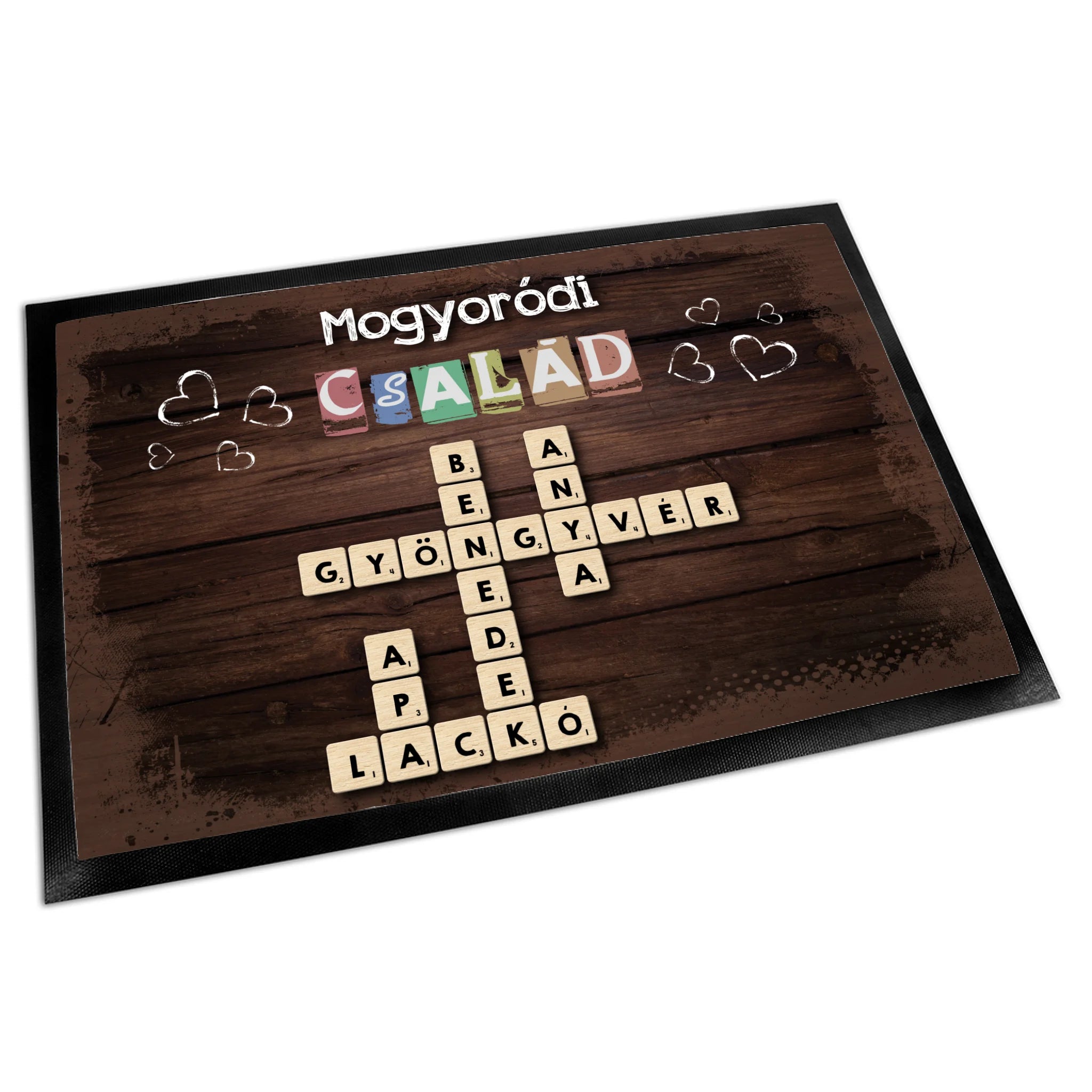 Scrabble mintás - egyedi feliratos lábtörlő családnévvel