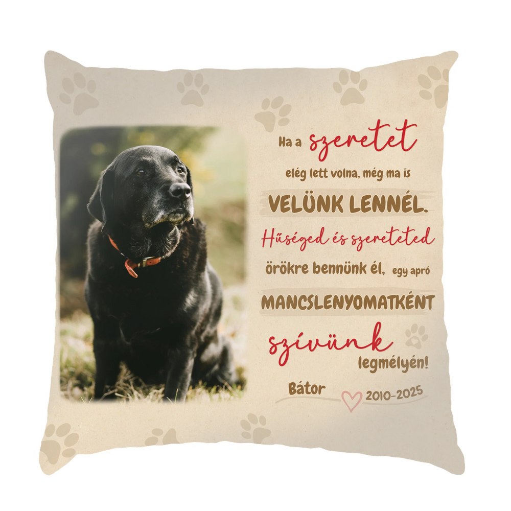 Fullprint emlékpárna elhunyt kisállat emlékére - saját fotóval és névvel