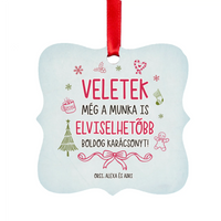 Karácsonyfadísz kollégáknak - vicces üzenettel négyzet alakú dísz