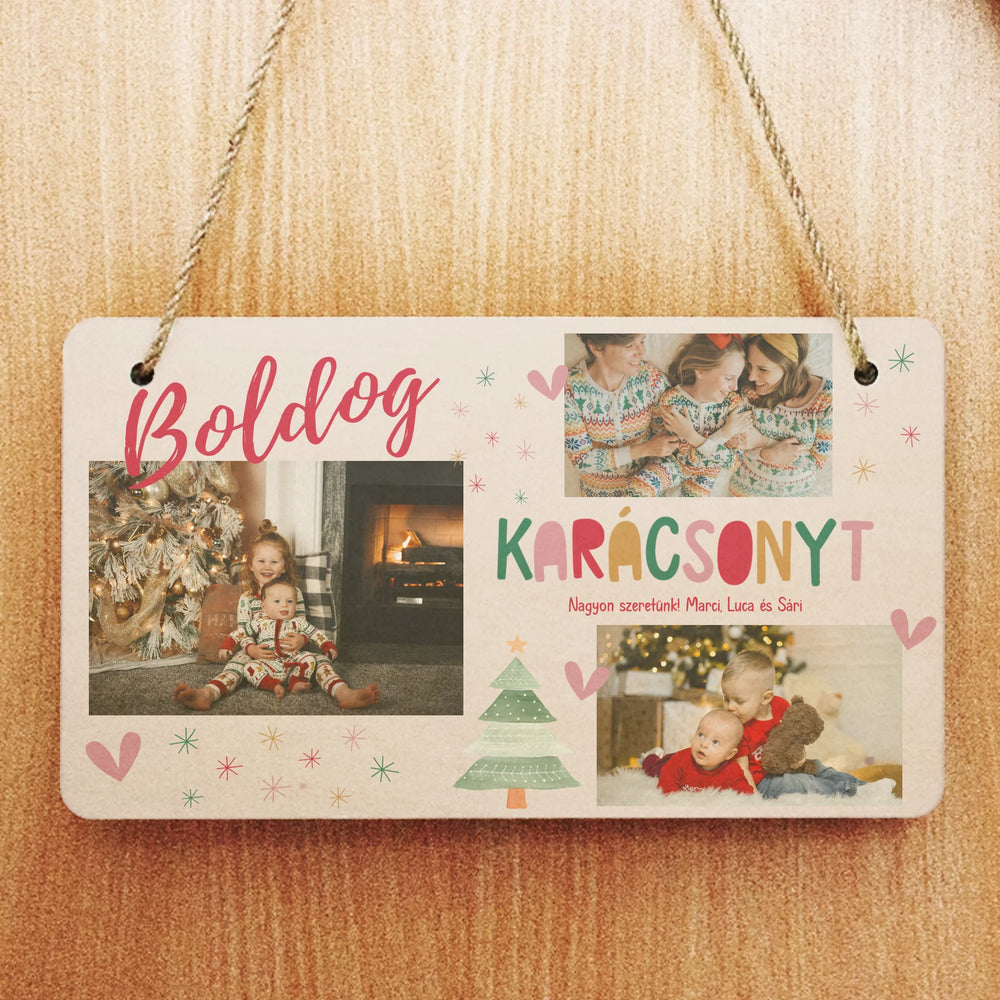 Boldog Karácsonyt - egyedi fényképes dísztábla 3 képpel