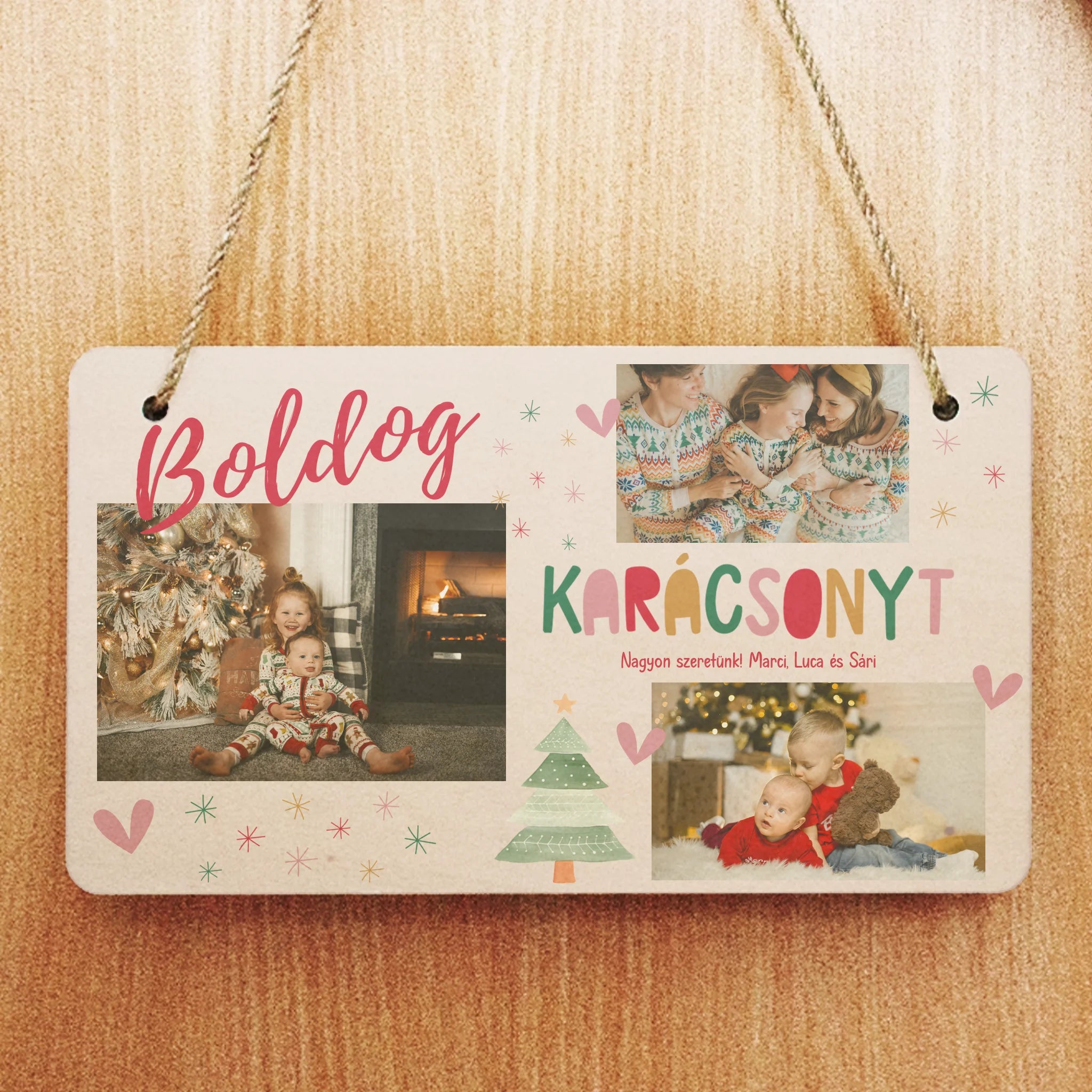 Boldog Karácsonyt - egyedi fényképes dísztábla 3 képpel