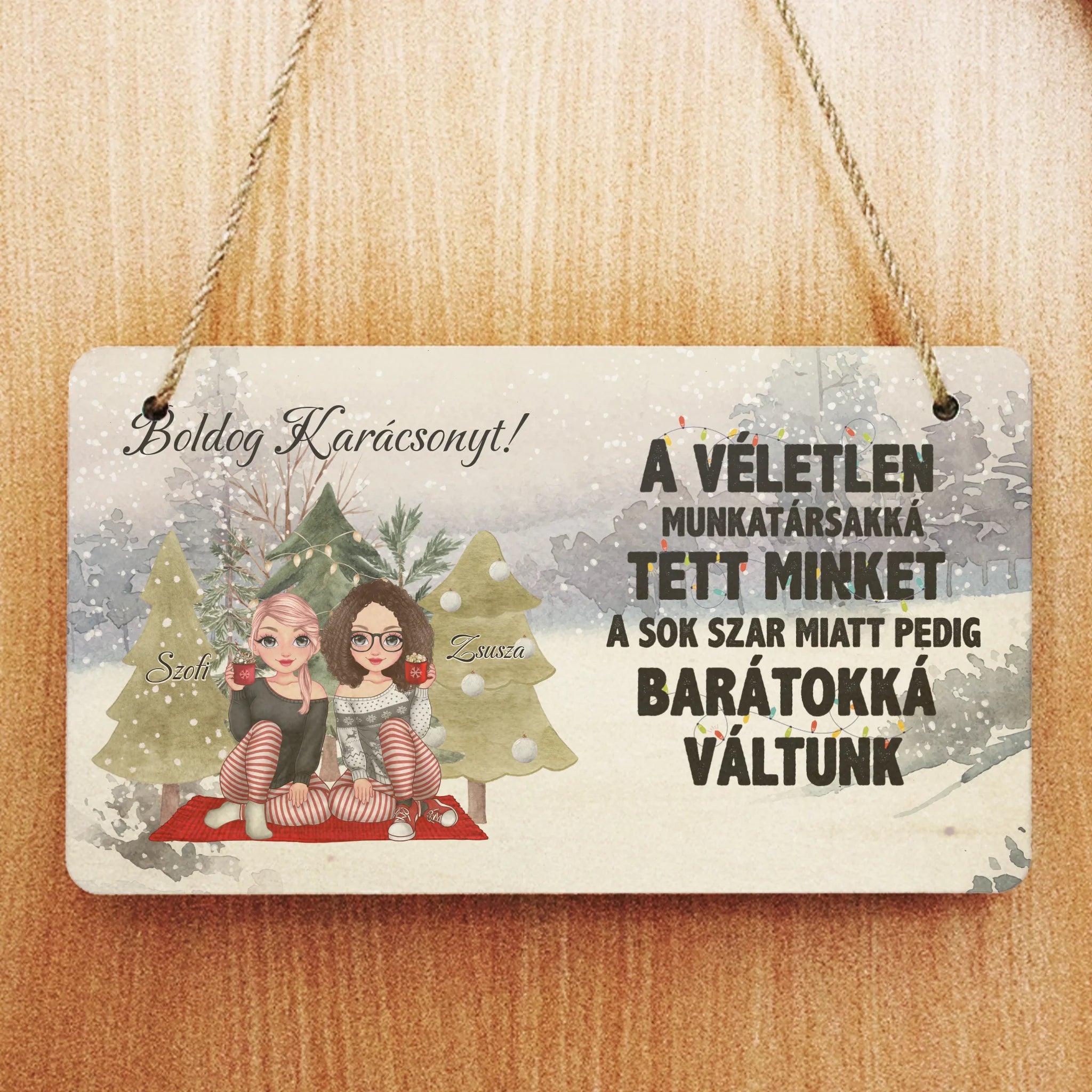 Szerkeszthető karakteres karácsonyi dísztábla munkatársaknak idézettel