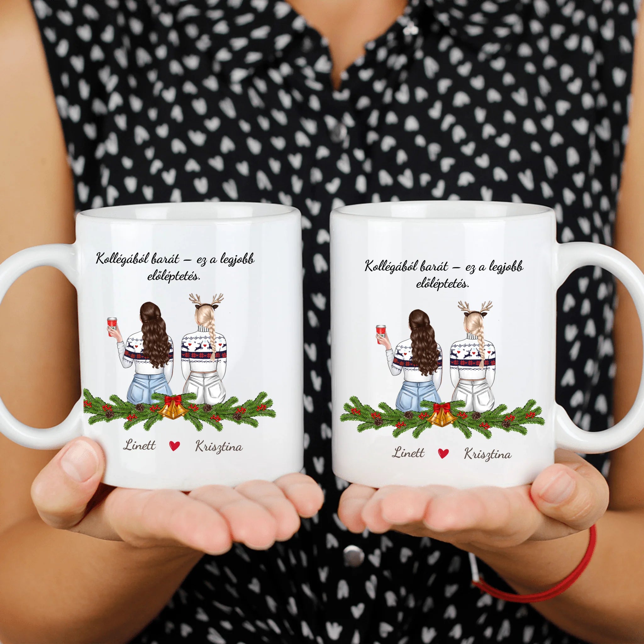 Karácsonyi bögre kollégának szerkeszthető karakterekkel