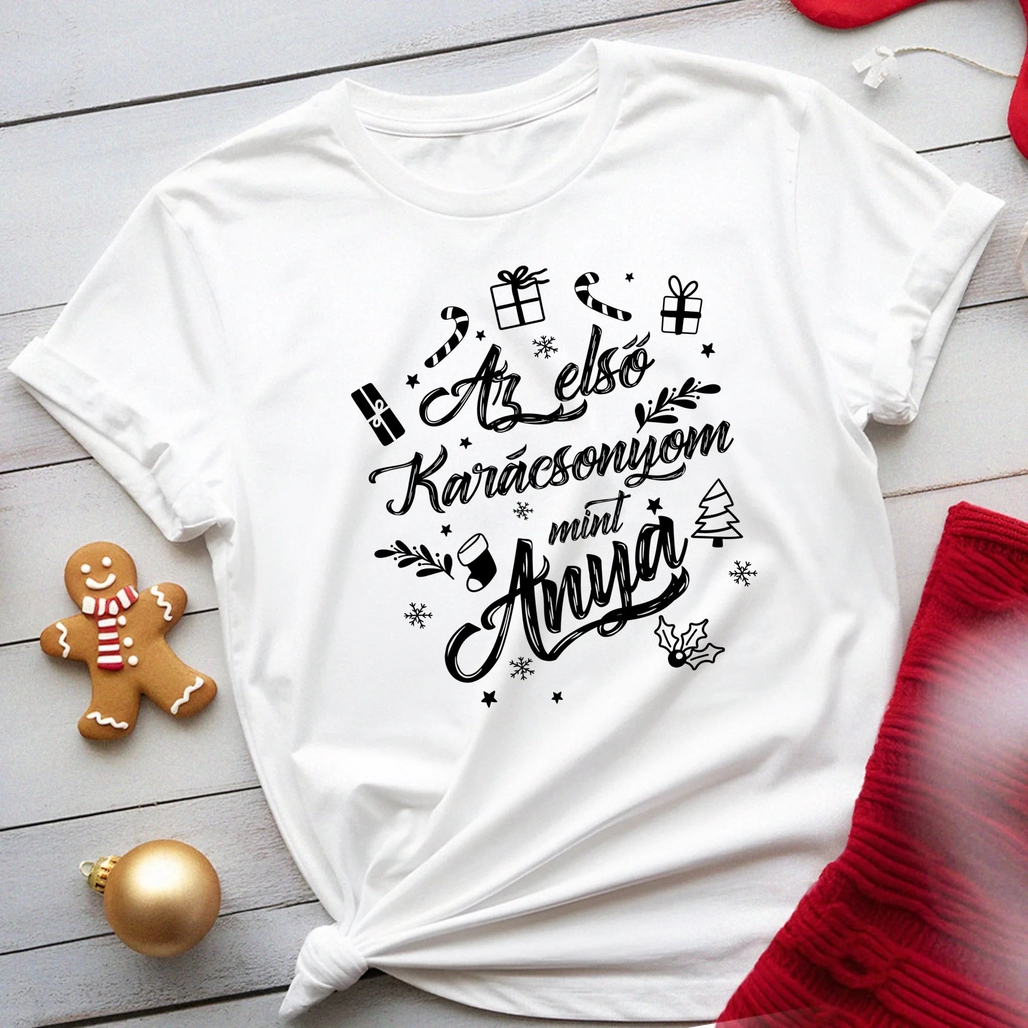 Az első karácsonyom mint anya póló -egyedi ajándék anyáknak