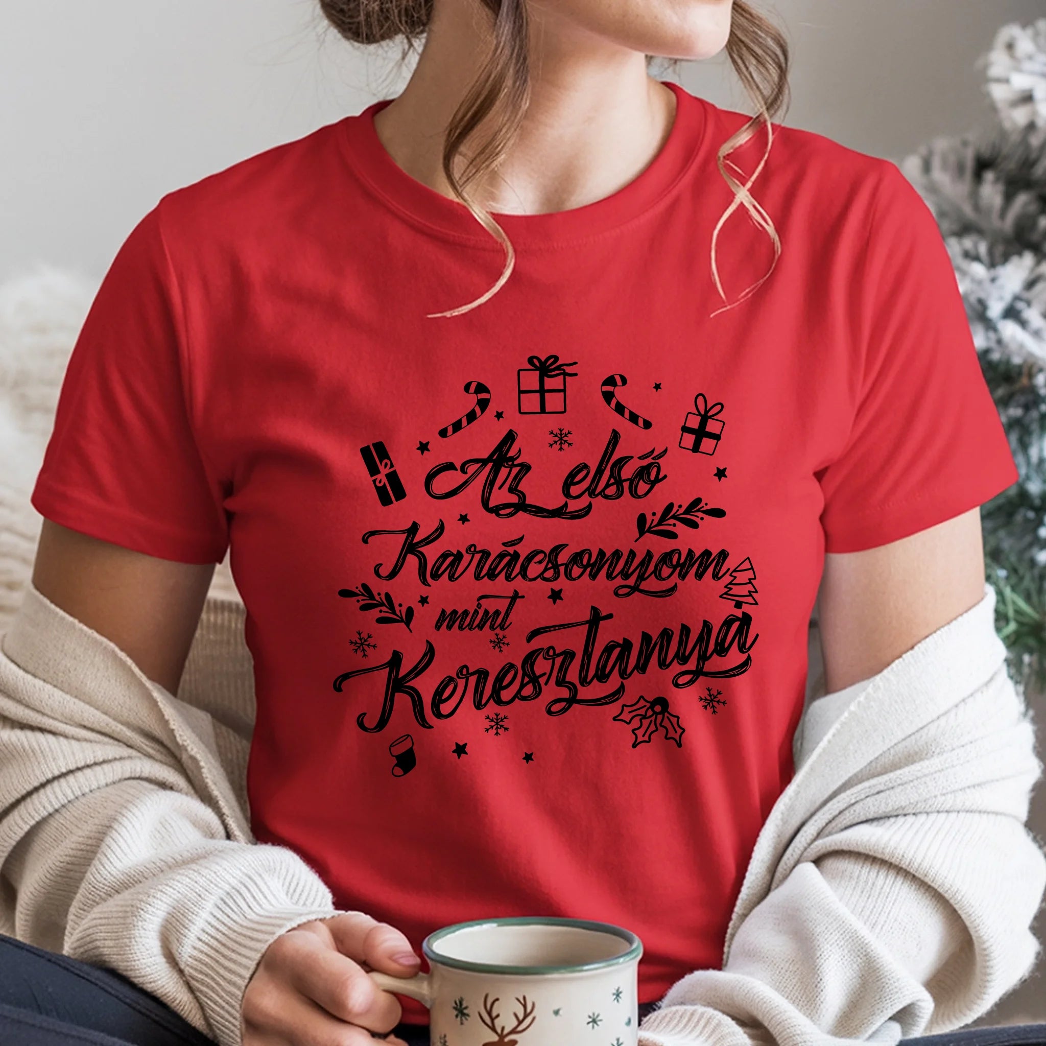 Az első karácsonyom mint keresztanya póló -egyedi ajándék keresztanyáknak