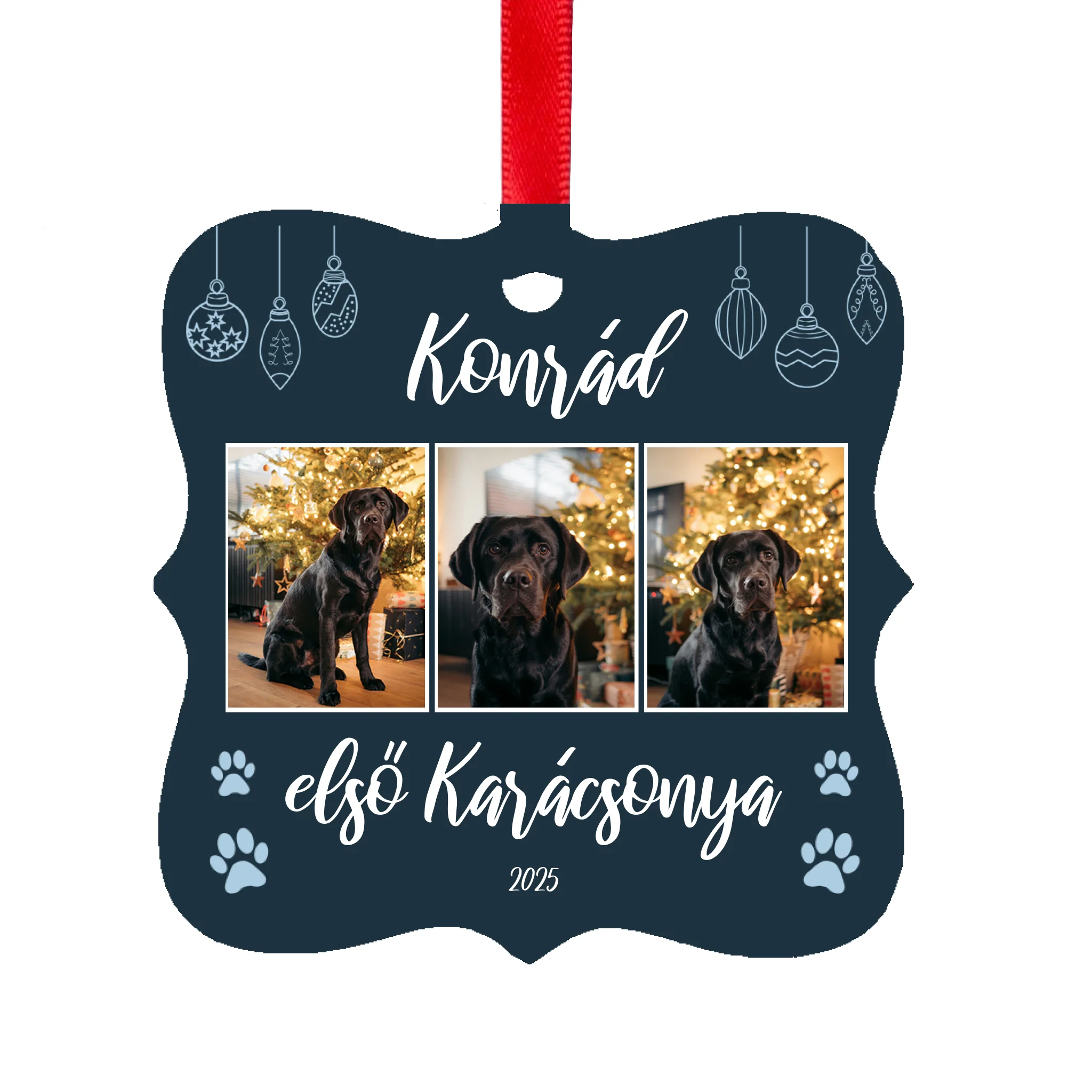 Egyedi négyzetes állatos karácsonyfadísz 3 fényképpel