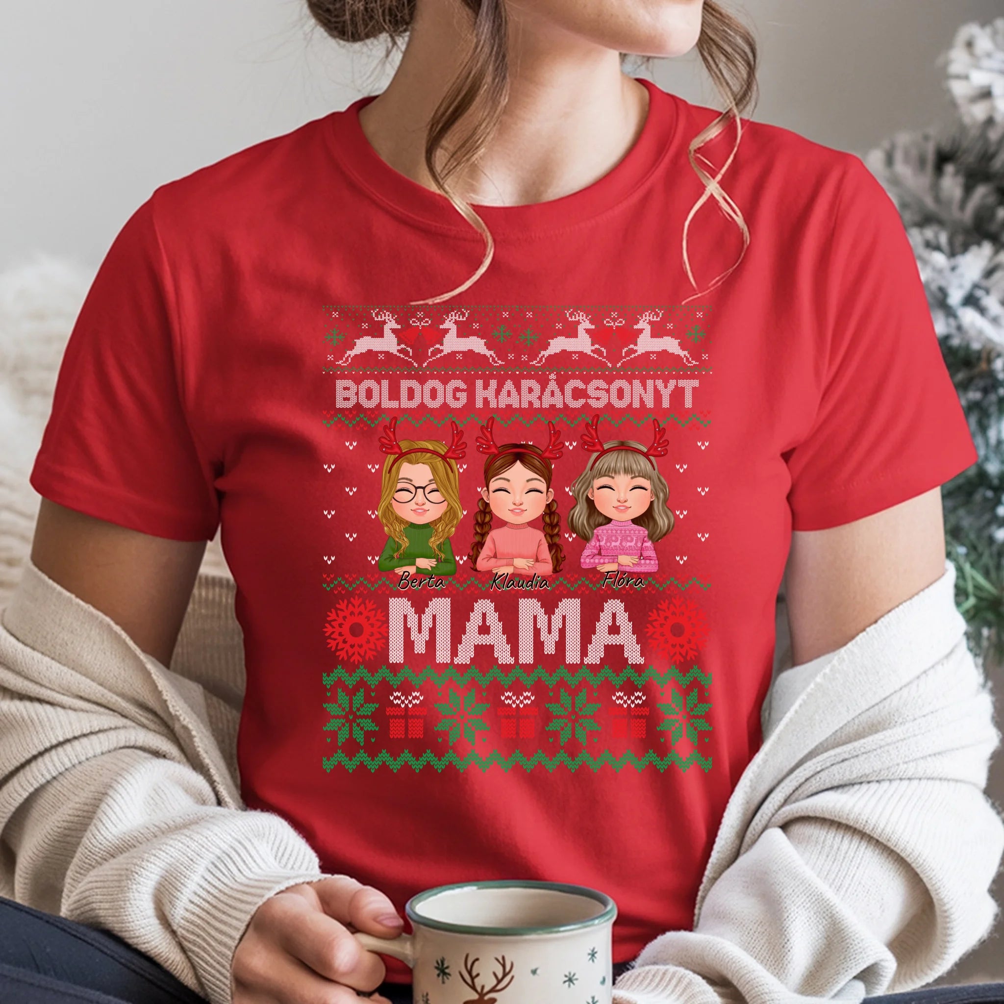 Boldog Karácsonyt Mama póló szerkeszthető karakterekkel -egyedi ajándék nagymamáknak