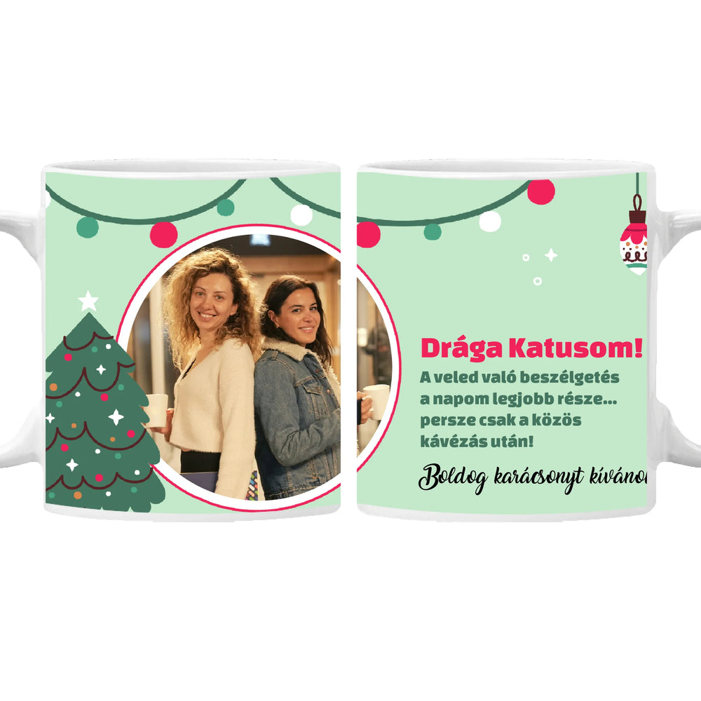 Karácsonyi bögre kollégának egyedi képpel és felirattal