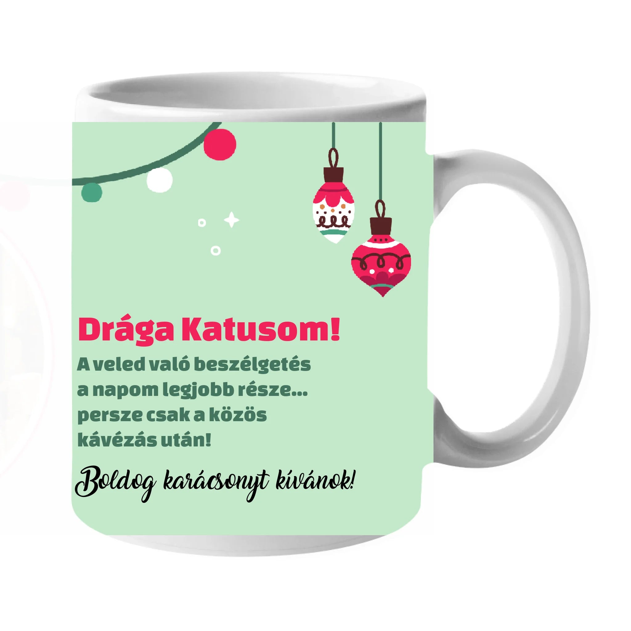 Karácsonyi bögre kollégának egyedi képpel és felirattal