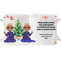 Karácsonyi bögre kollégáknak egyedi felirattal és szerkeszthető karakteretekkel