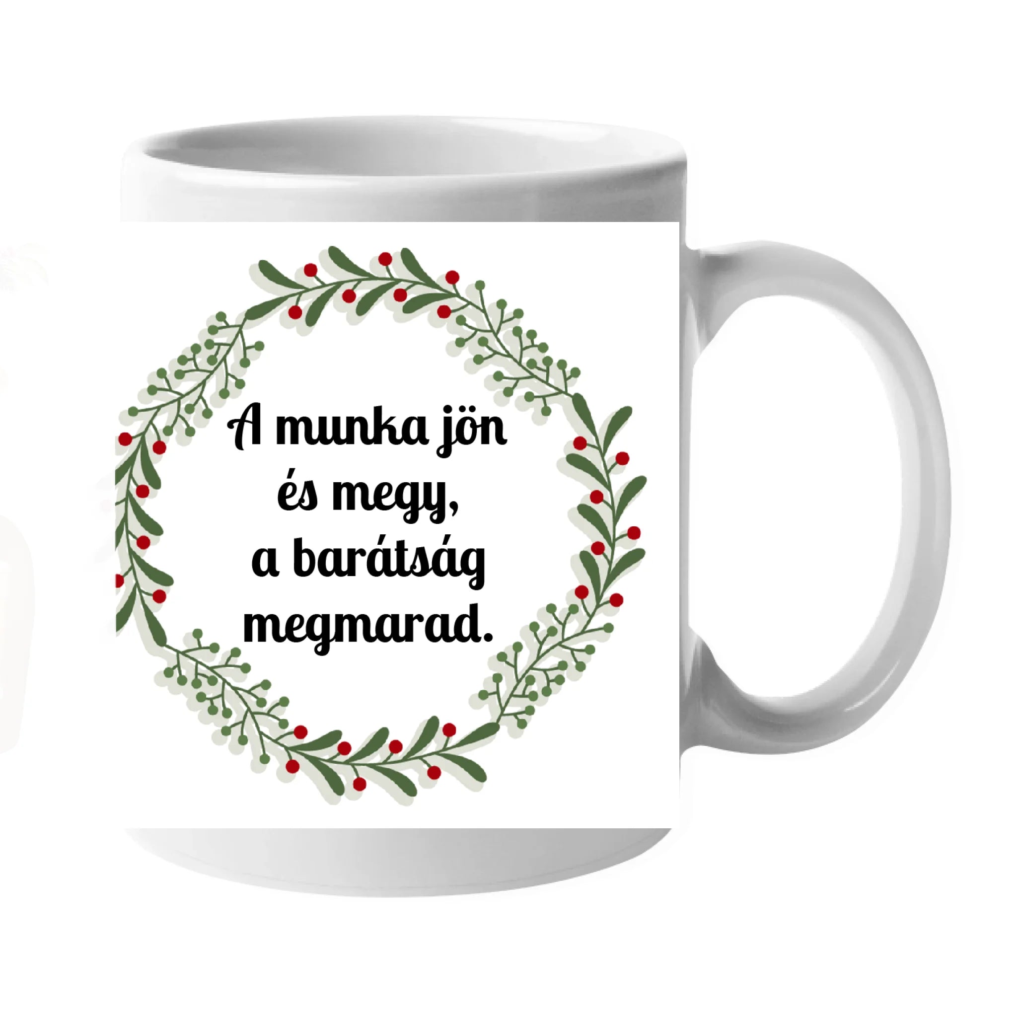 Karácsonyi bögre kollégáknak – vicces üzenettel és fényképpel