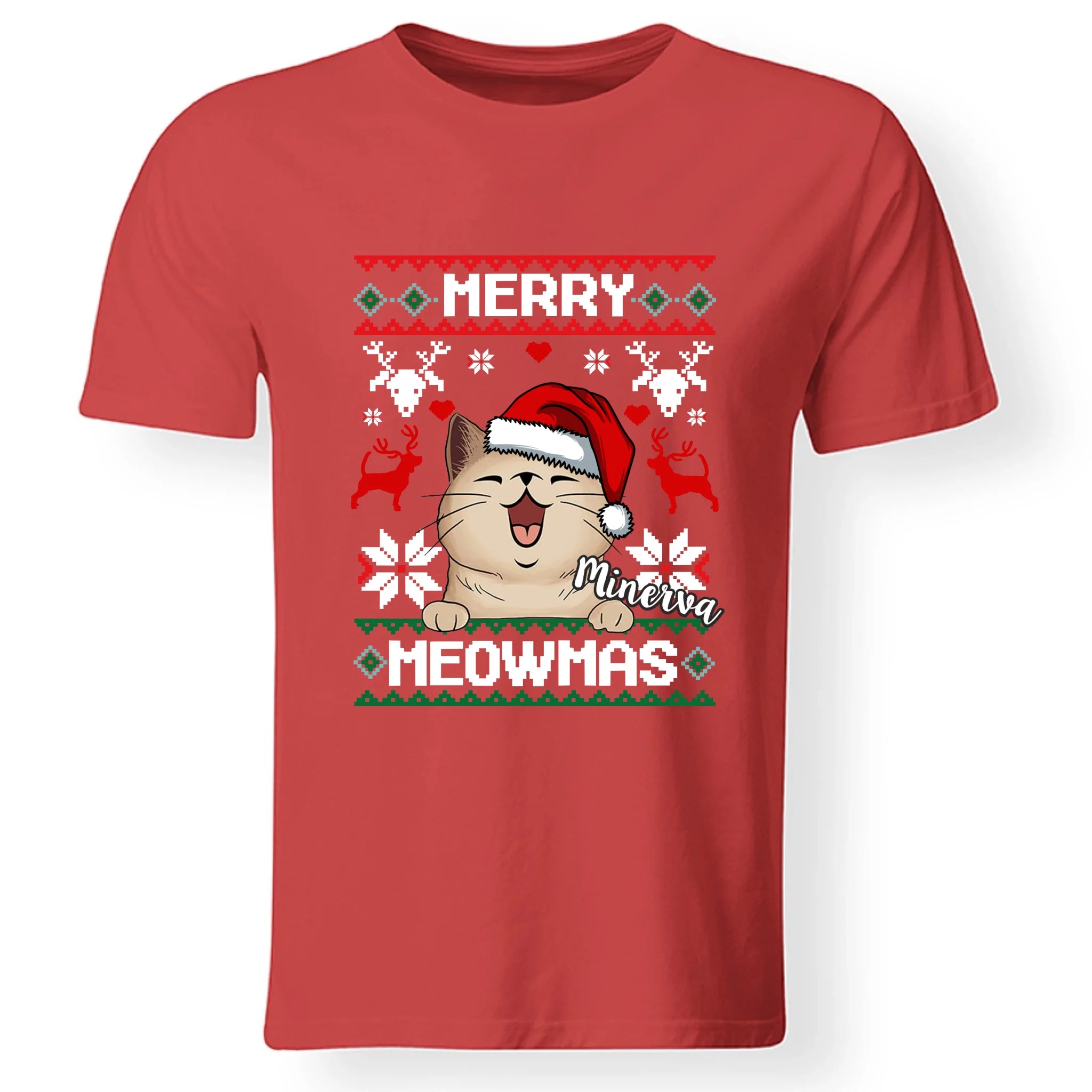 Merry Meowmass Karácsonyi Póló Gazdiknak választható macskával -egyedi ajándék férfiaknak