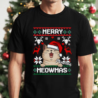 Merry Meowmass Karácsonyi Póló Gazdiknak választható macskával -egyedi ajándék férfiaknak