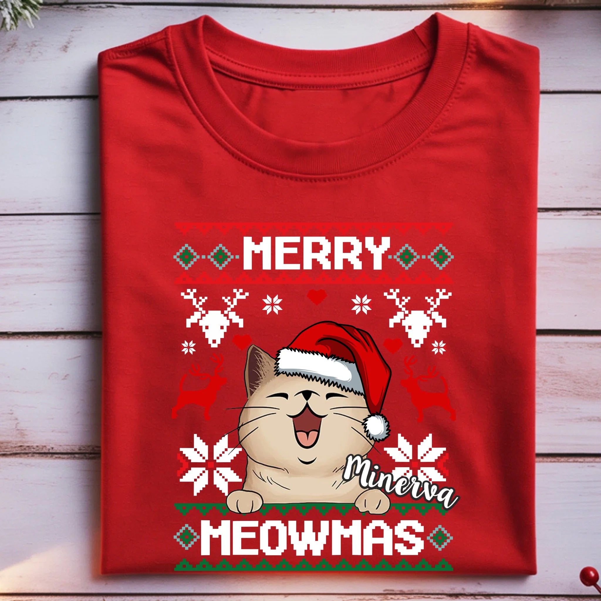 Merry Meowmass Karácsonyi Póló Gazdiknak választható macskával -egyedi ajándék férfiaknak