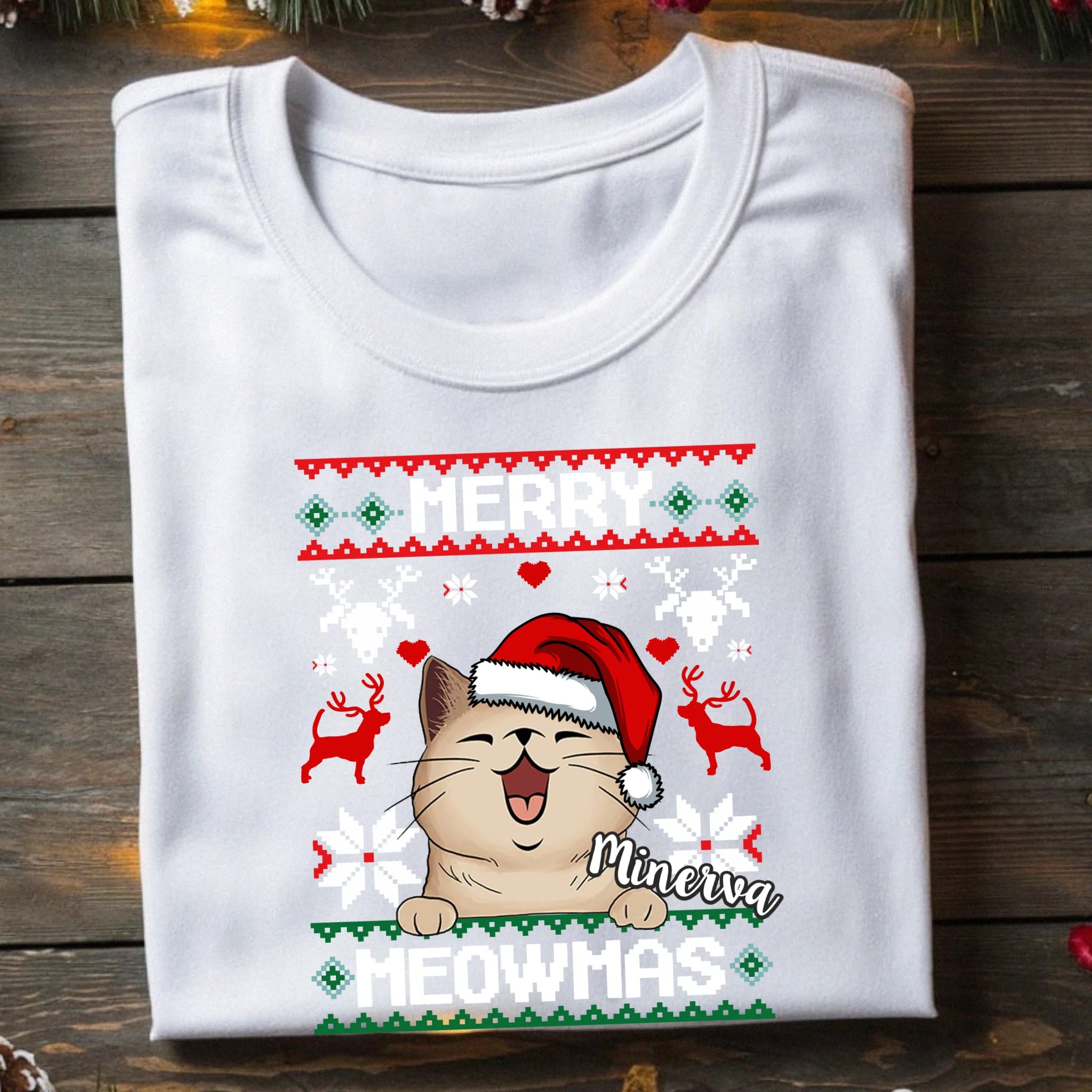 Merry Meowmass Karácsonyi Póló Gazdiknak választható macskával -egyedi ajándék férfiaknak