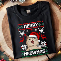 Merry Meowmass Karácsonyi Póló Gazdiknak választható macskával -egyedi ajándék férfiaknak