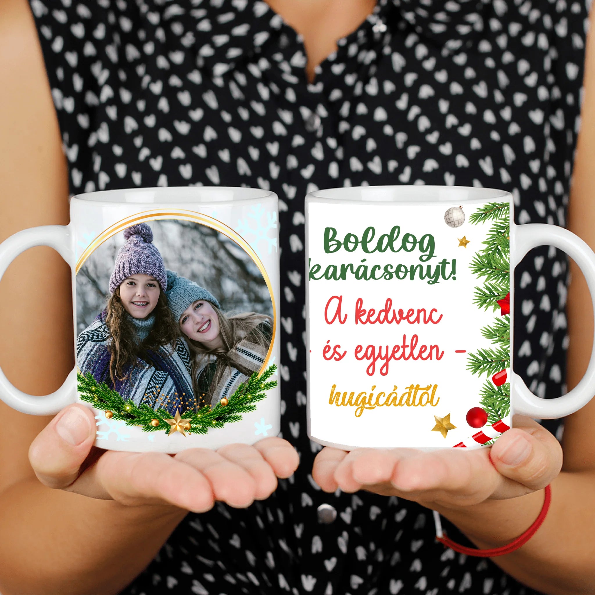 Karácsonyi bögre egy képpel és egyedi névvel