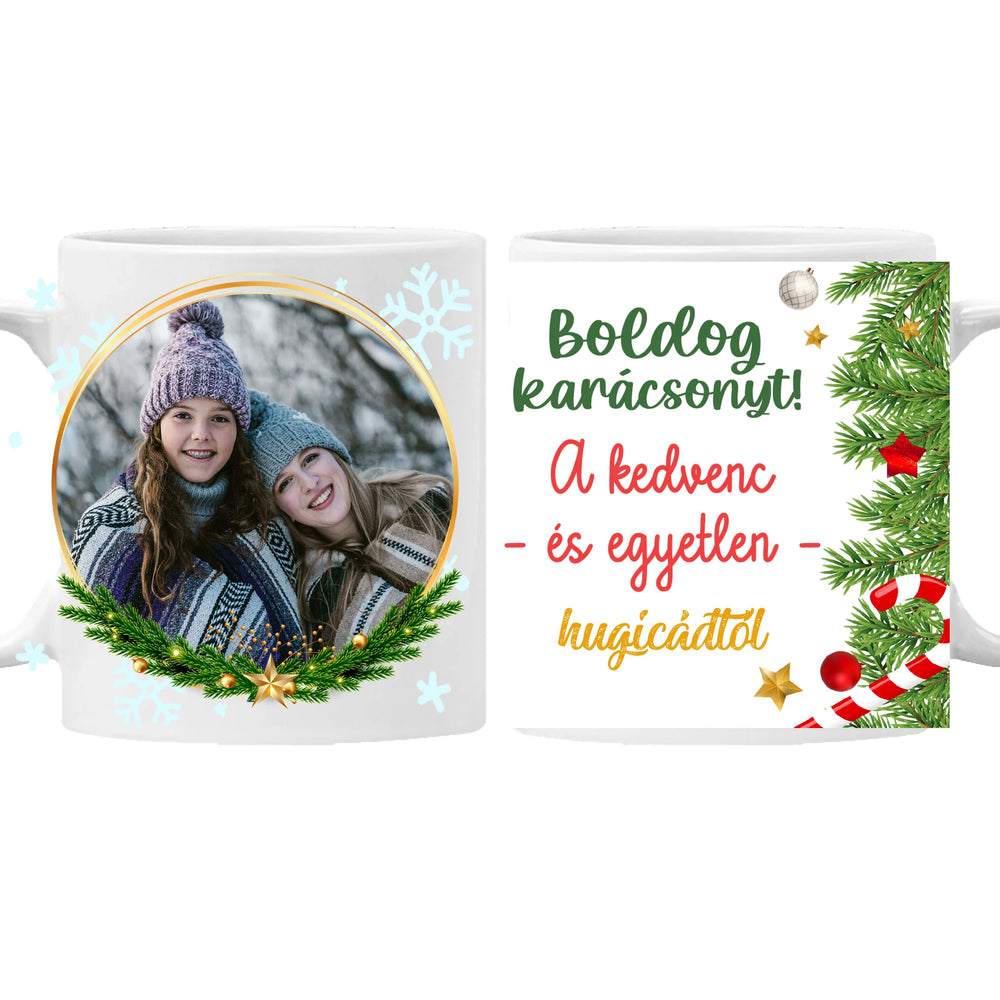 Karácsonyi bögre egy képpel és egyedi névvel