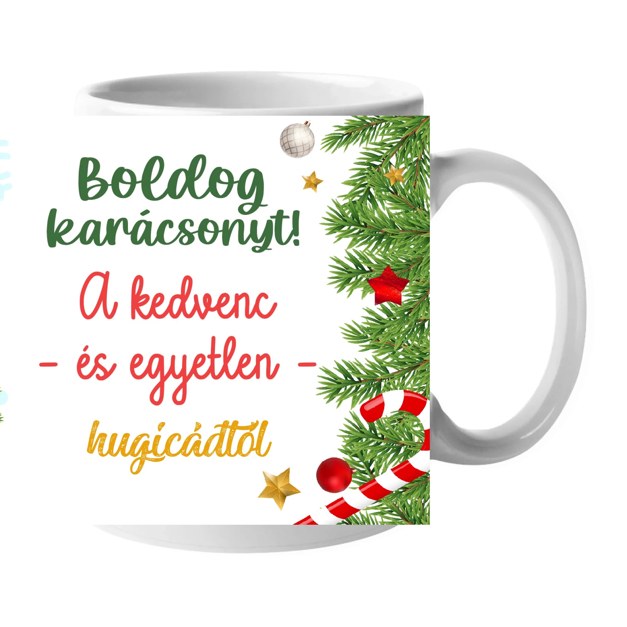 Karácsonyi bögre egy képpel és egyedi névvel