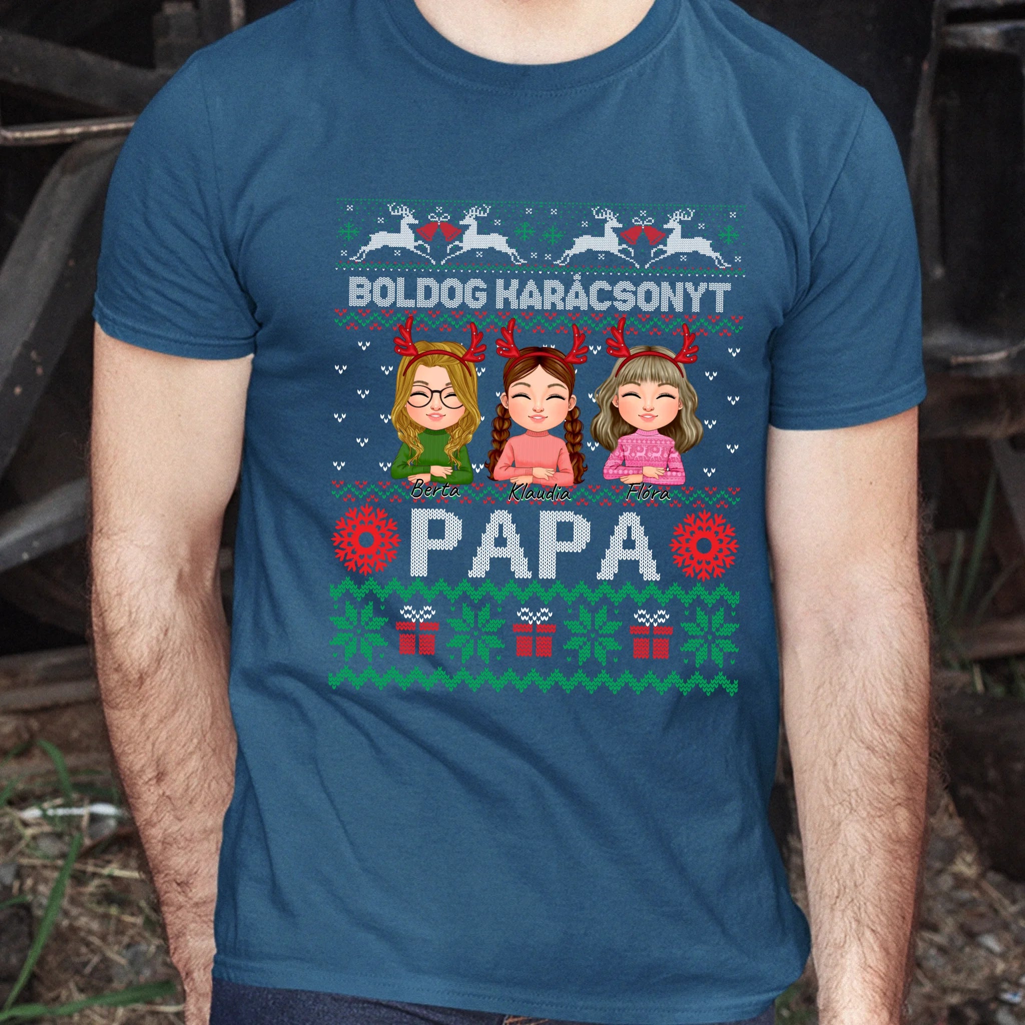Boldog Karácsonyt Papa póló szerkeszthető karakterekkel -egyedi ajándék nagypapáknak