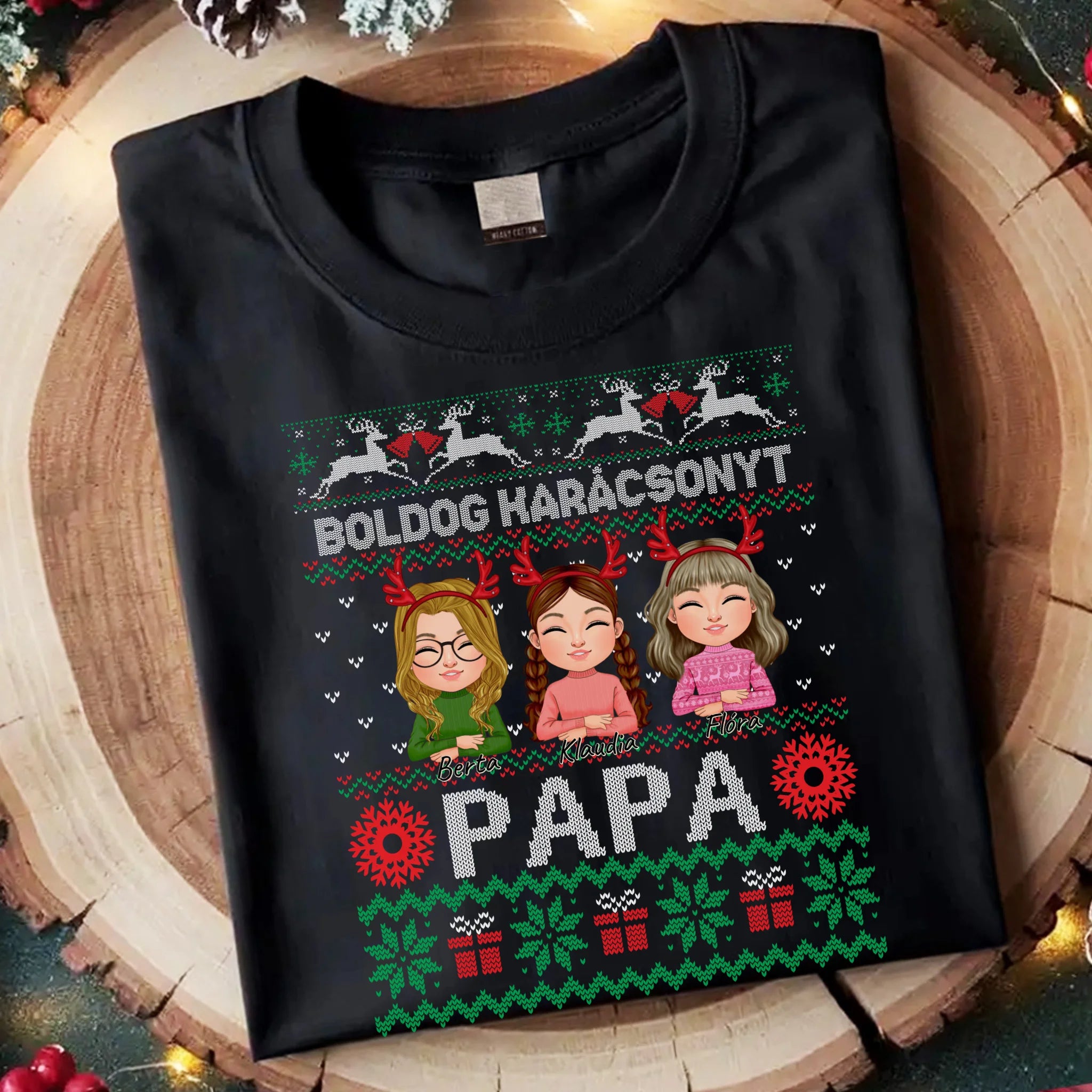 Boldog Karácsonyt Papa póló szerkeszthető karakterekkel -egyedi ajándék nagypapáknak