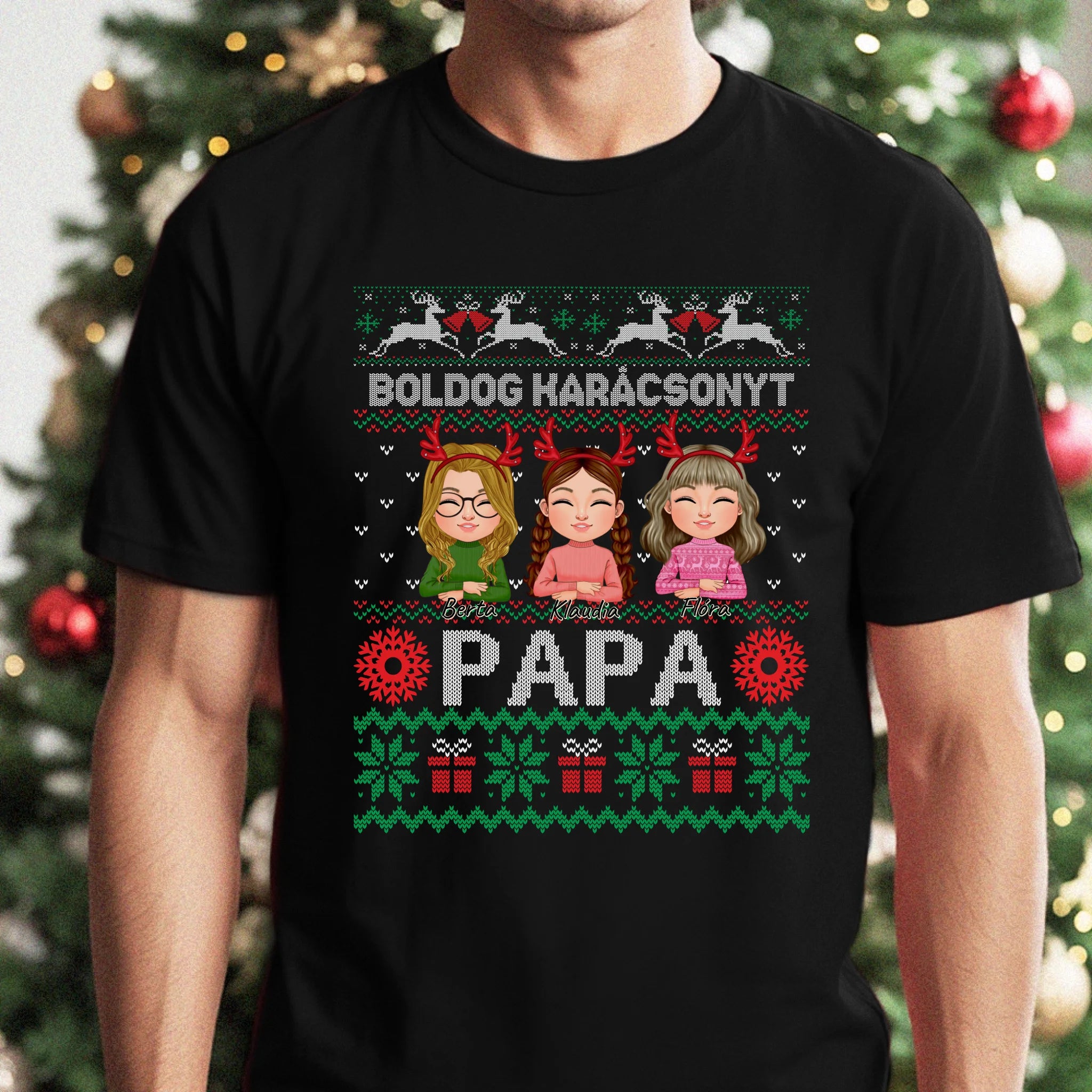 Boldog Karácsonyt Papa póló szerkeszthető karakterekkel -egyedi ajándék nagypapáknak