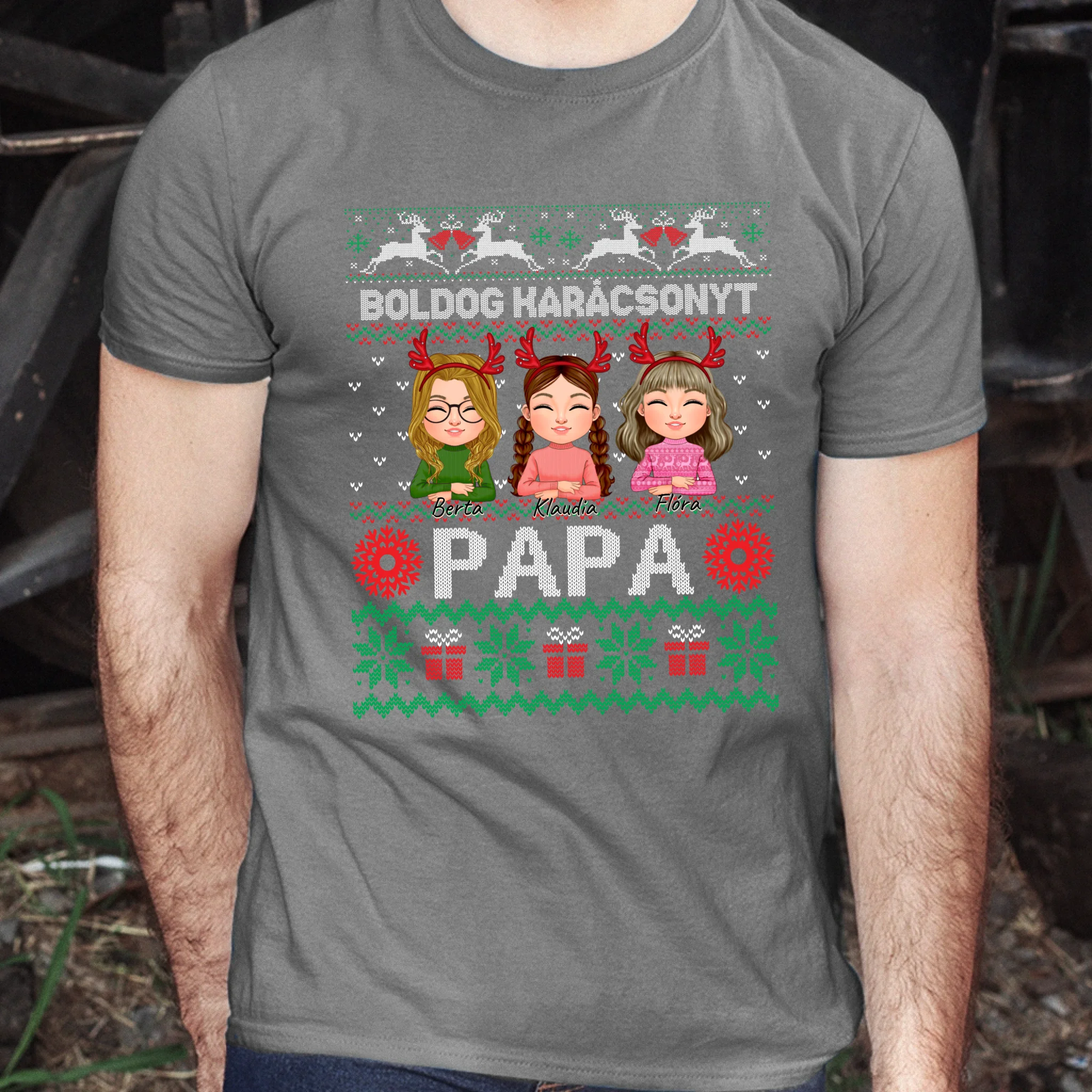 Boldog Karácsonyt Papa póló szerkeszthető karakterekkel -egyedi ajándék nagypapáknak