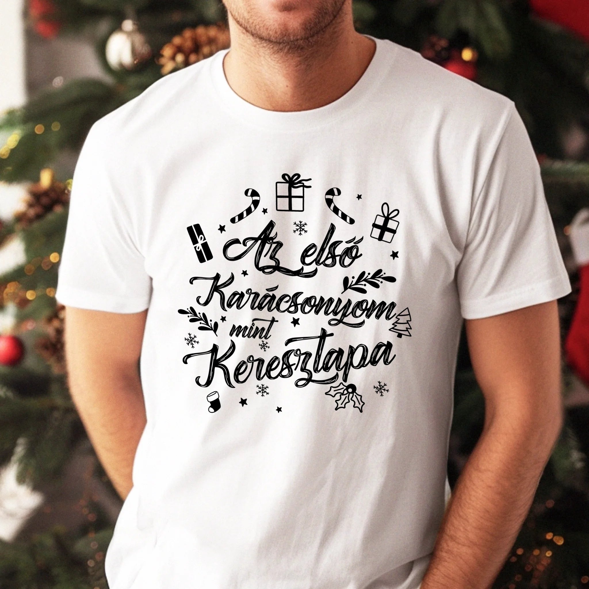 Az első karácsonyom mint keresztapa póló -egyedi ajándék keresztapáknak