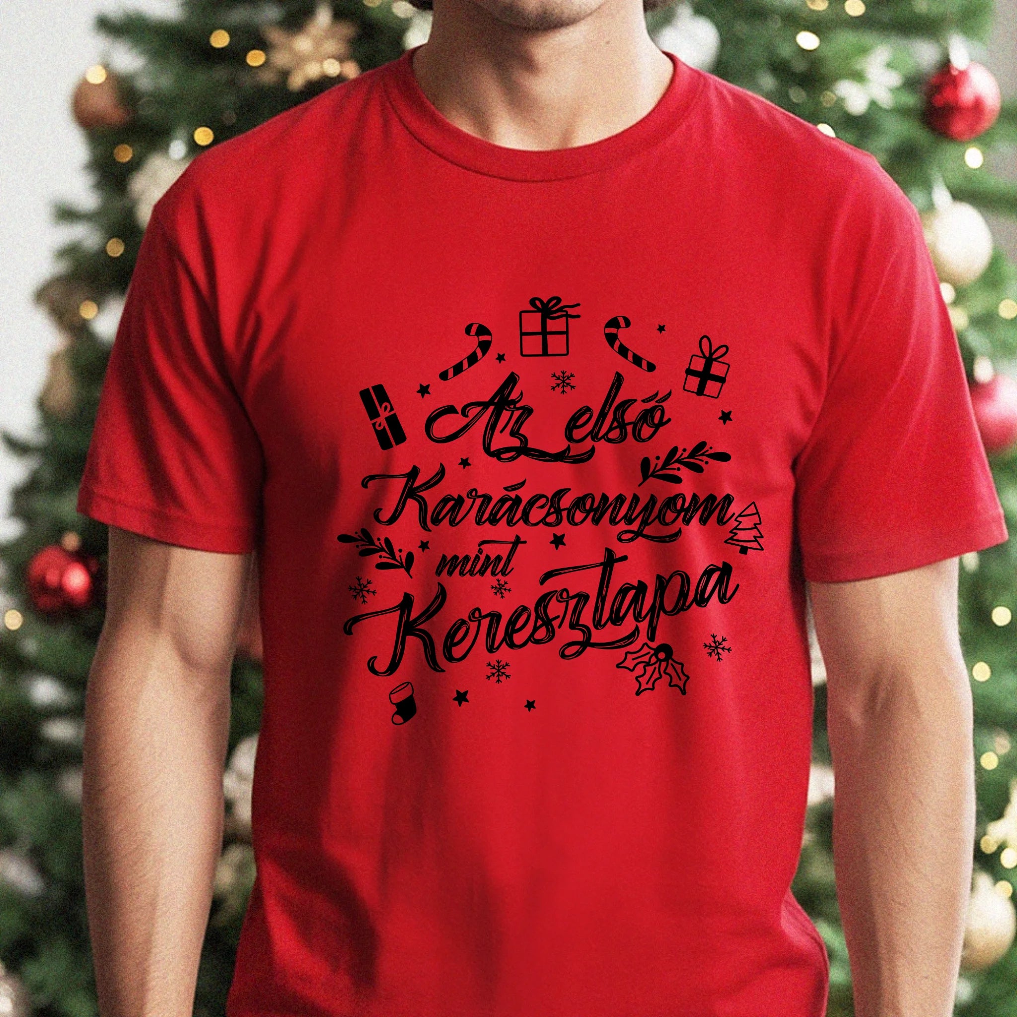 Az első karácsonyom mint keresztapa póló -egyedi ajándék keresztapáknak
