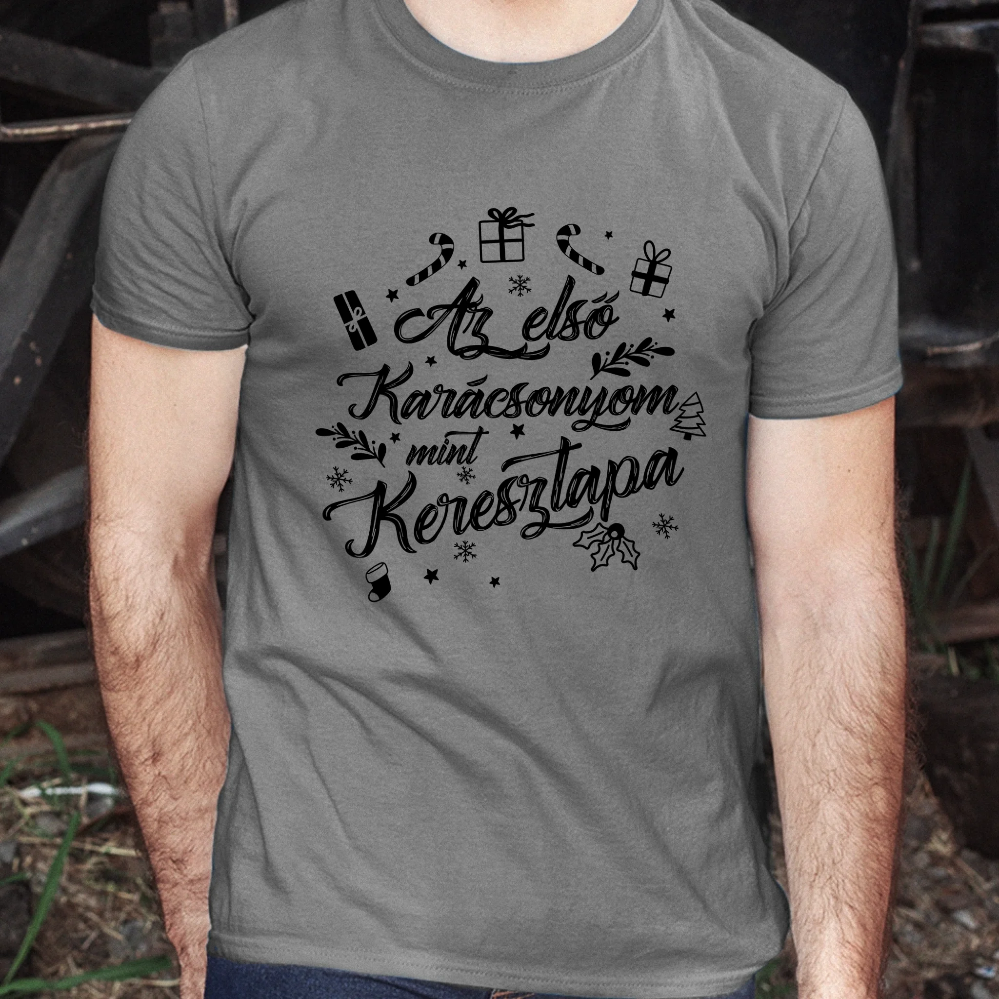 Az első karácsonyom mint keresztapa póló -egyedi ajándék keresztapáknak