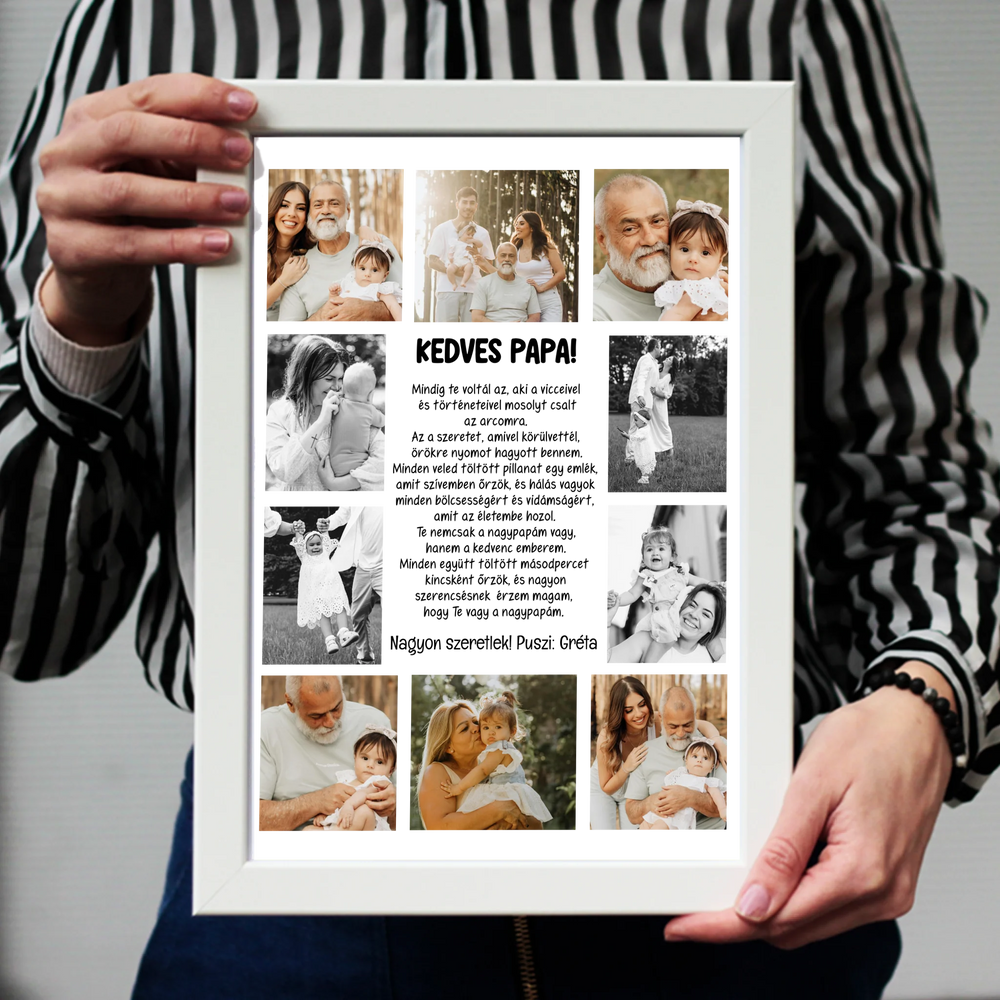 10 fényképes fotókollázs falikép - egyedi ajándék nagypapáknak