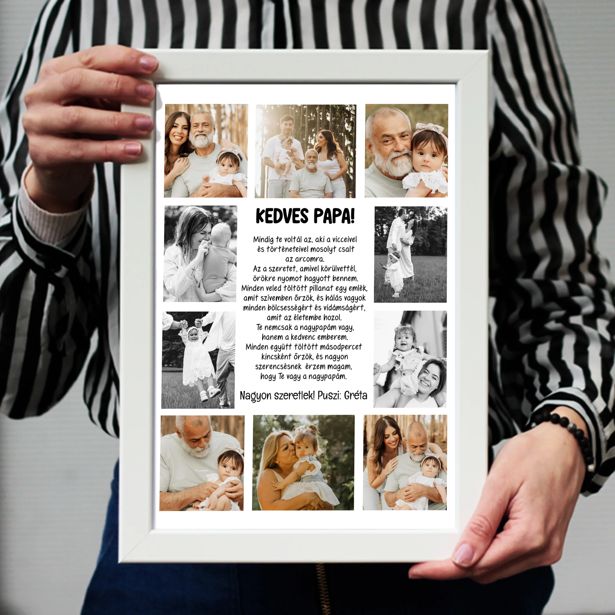10 fényképes fotókollázs falikép - egyedi ajándék nagypapáknak
