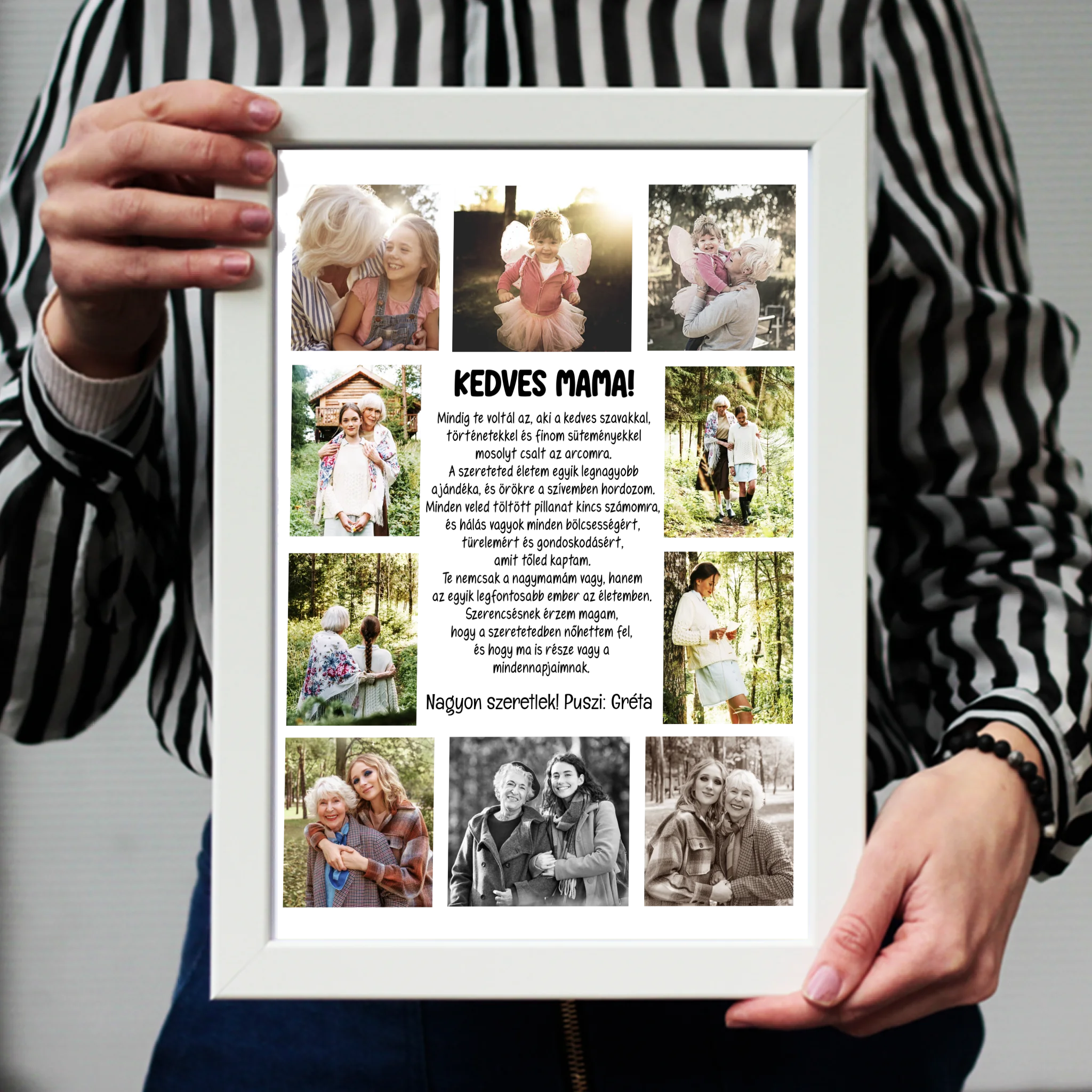 10 fényképes fotókollázs falikép - egyedi ajándék nagymamáknak