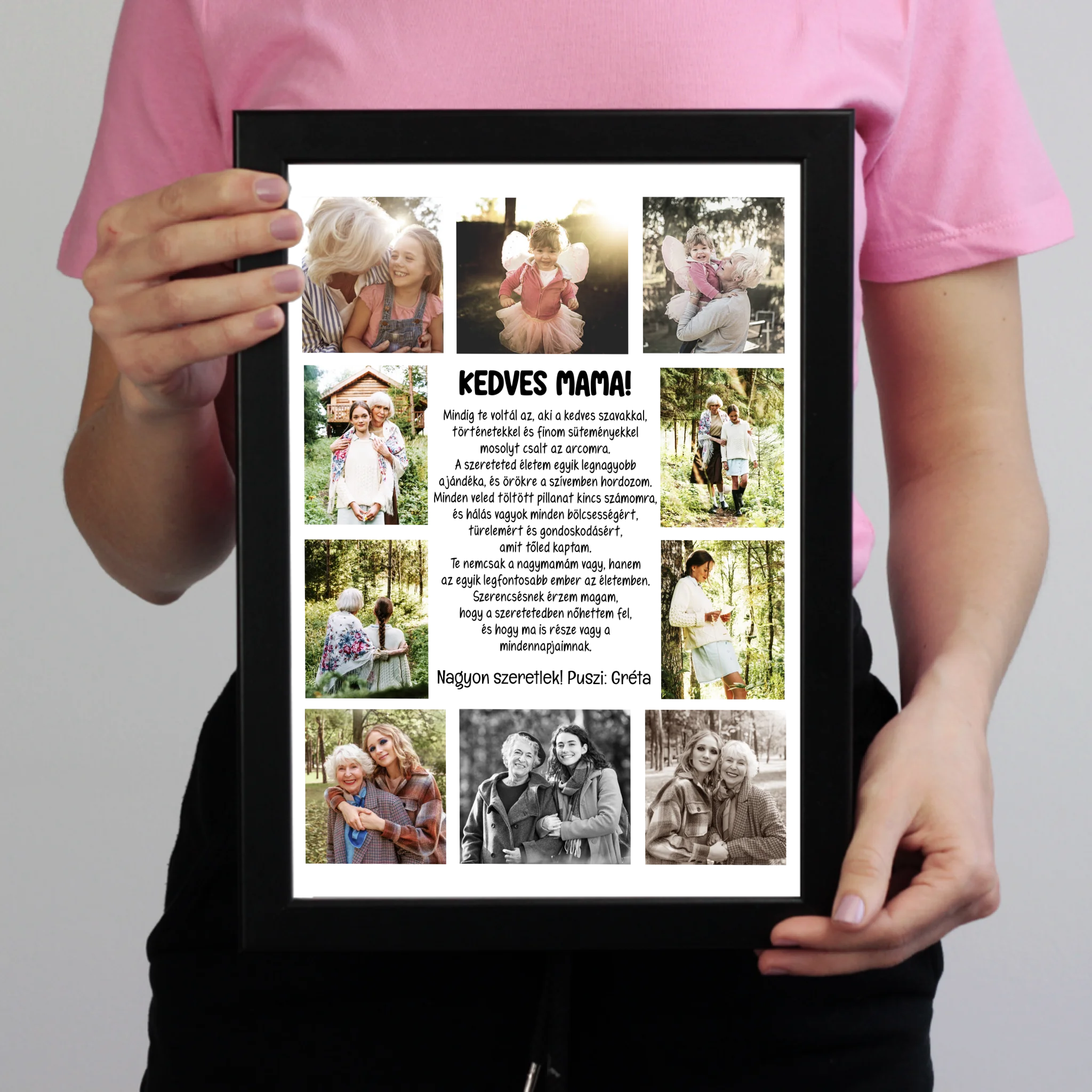 10 fényképes fotókollázs falikép - egyedi ajándék nagymamáknak