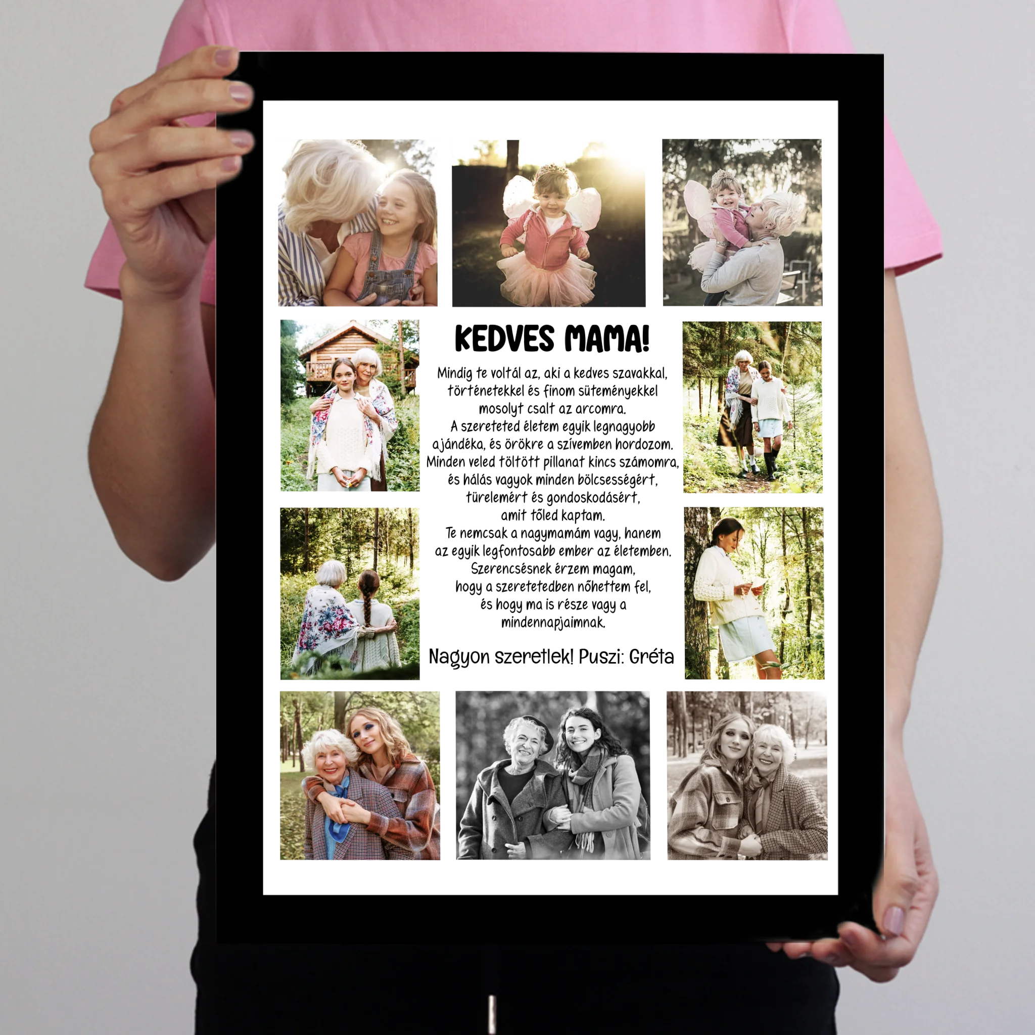 10 fényképes fotókollázs falikép - egyedi ajándék nagymamáknak