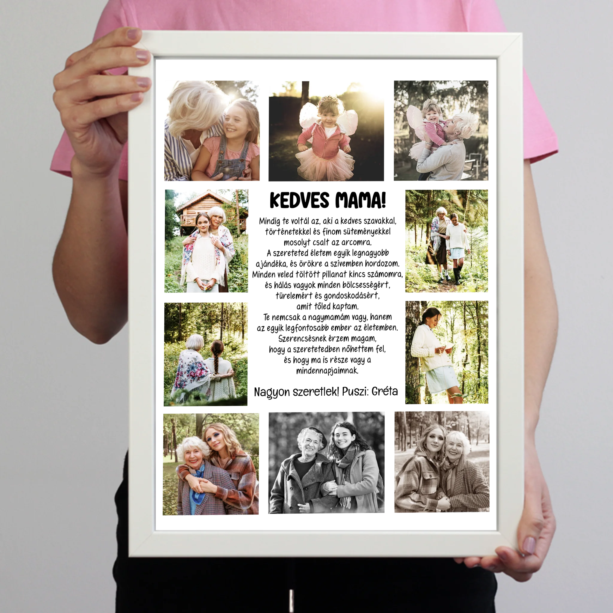 10 fényképes fotókollázs falikép - egyedi ajándék nagymamáknak