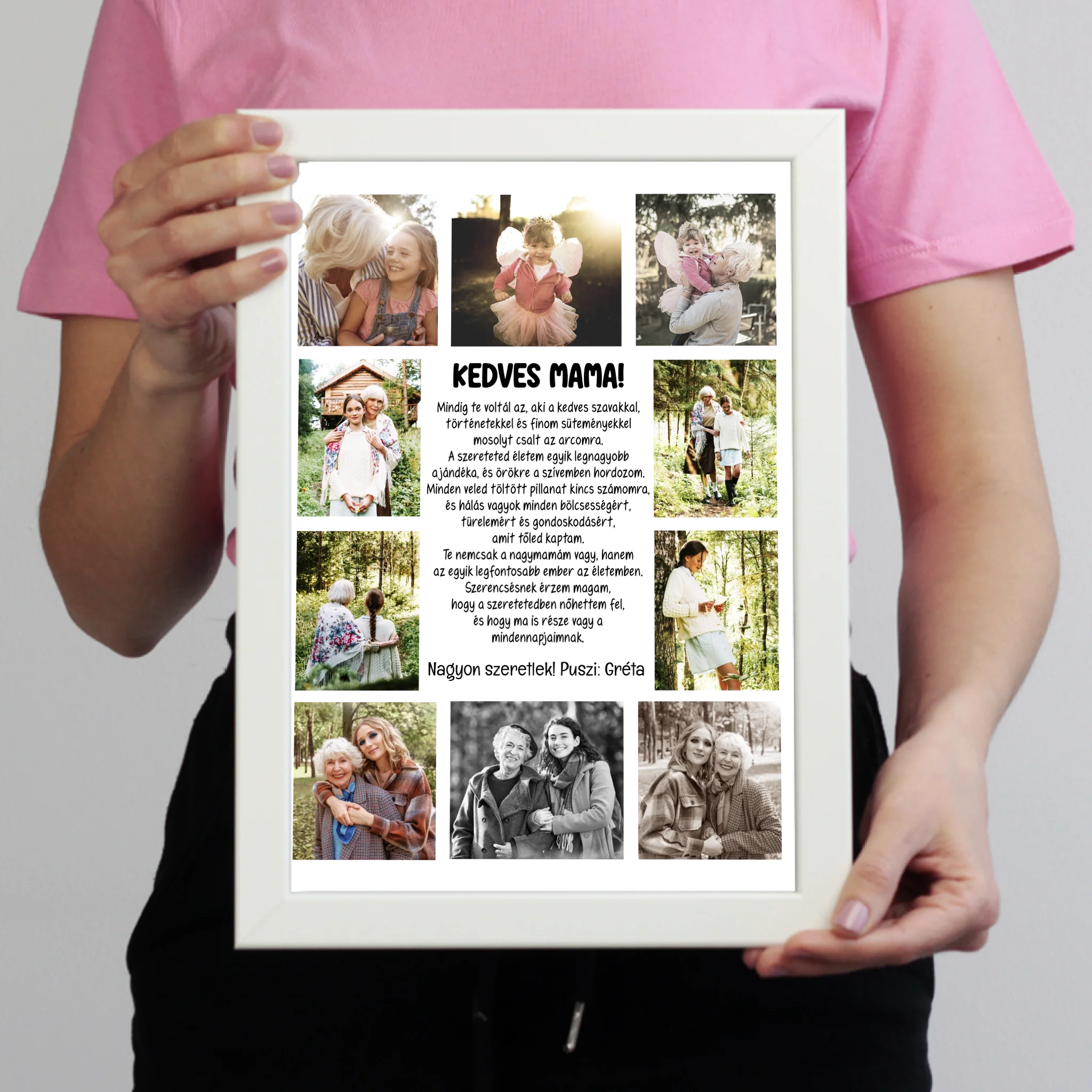 10 fényképes fotókollázs falikép - egyedi ajándék nagymamáknak