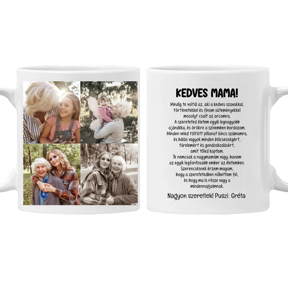 4 fényképes fotókollázs bögre - egyedi ajándék nagymamáknak
