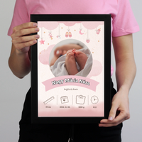 Megérkeztem falikép adatokkal babaköszöntő ajándék szülőknek