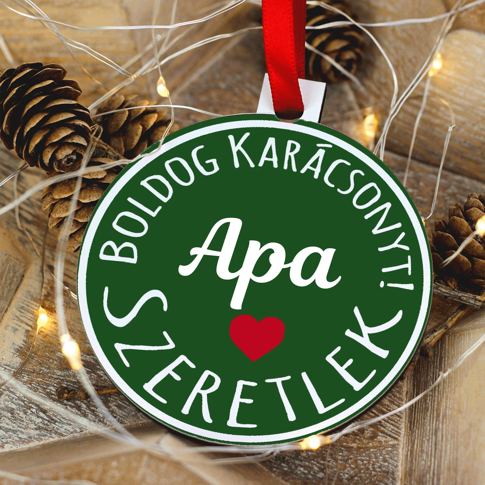 Egyedi neves kör alakú karácsonyfadísz