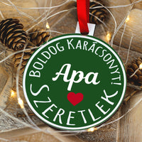 Egyedi neves kör alakú karácsonyfadísz