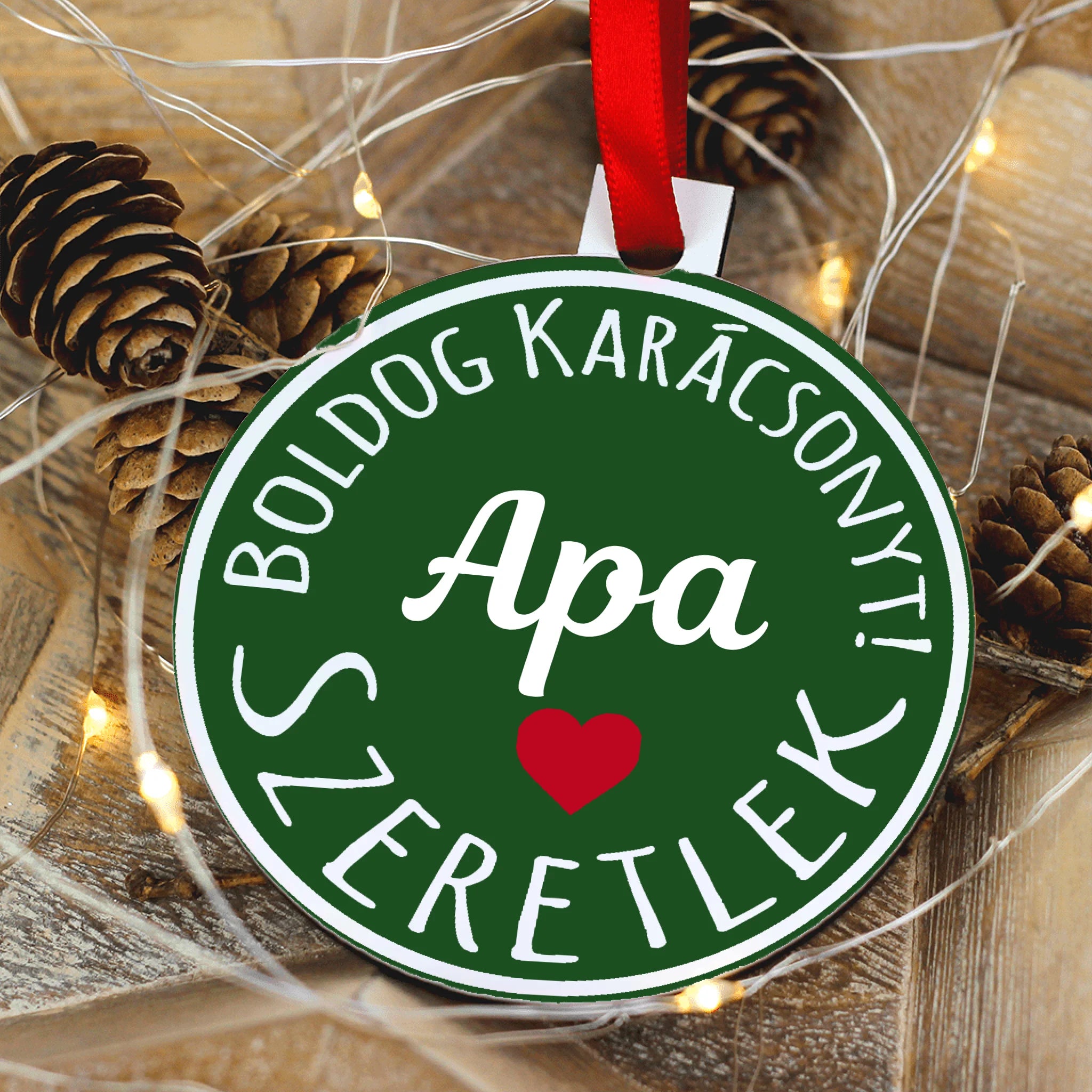 Egyedi neves kör alakú karácsonyfadísz