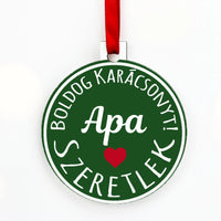 Egyedi neves kör alakú karácsonyfadísz