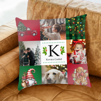 Karácsonyi fullprint párna családnévvel és 4 képpel