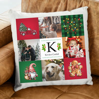 Karácsonyi párna családnévvel és 4 képpel