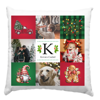Karácsonyi párna családnévvel és 4 képpel