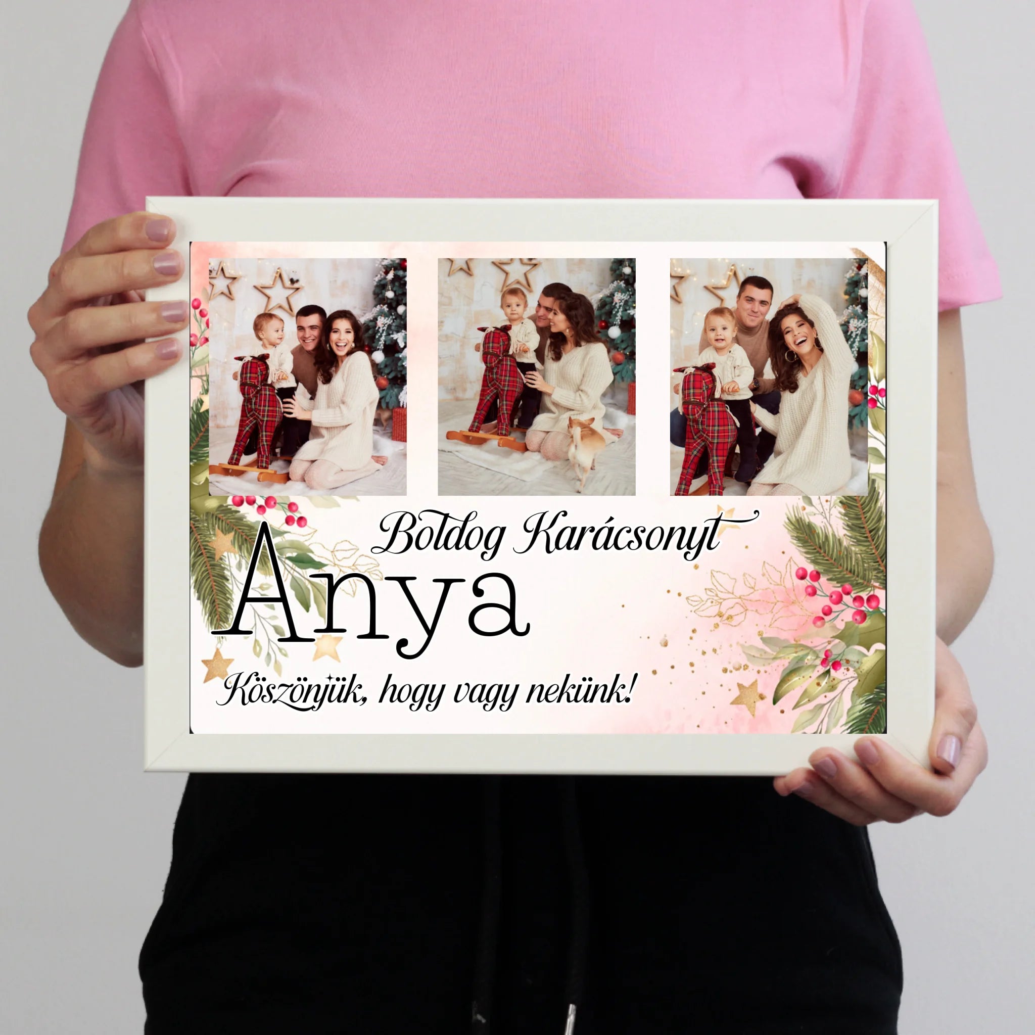 Karácsonyi ajándék anyáknak - egyedi képes falikép szerkeszthető felirattal