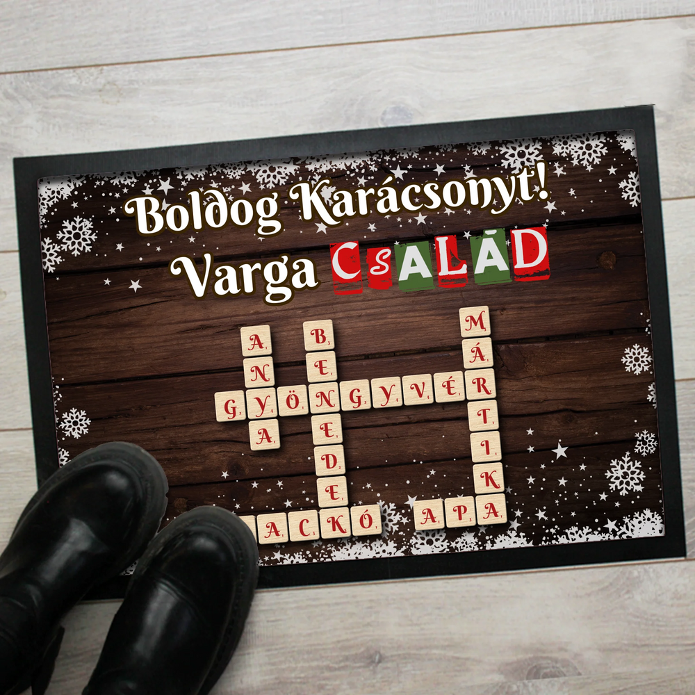 Scrabble mintás - egyedi feliratos lábtörlő családnévvel