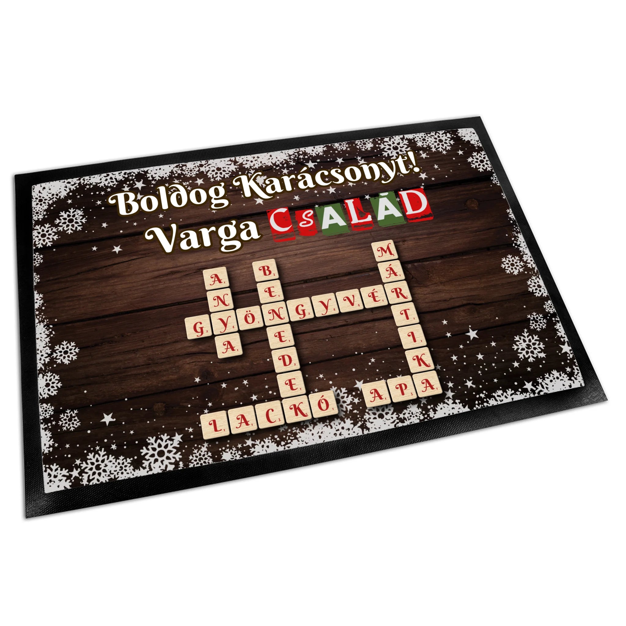 Scrabble mintás - egyedi feliratos lábtörlő családnévvel