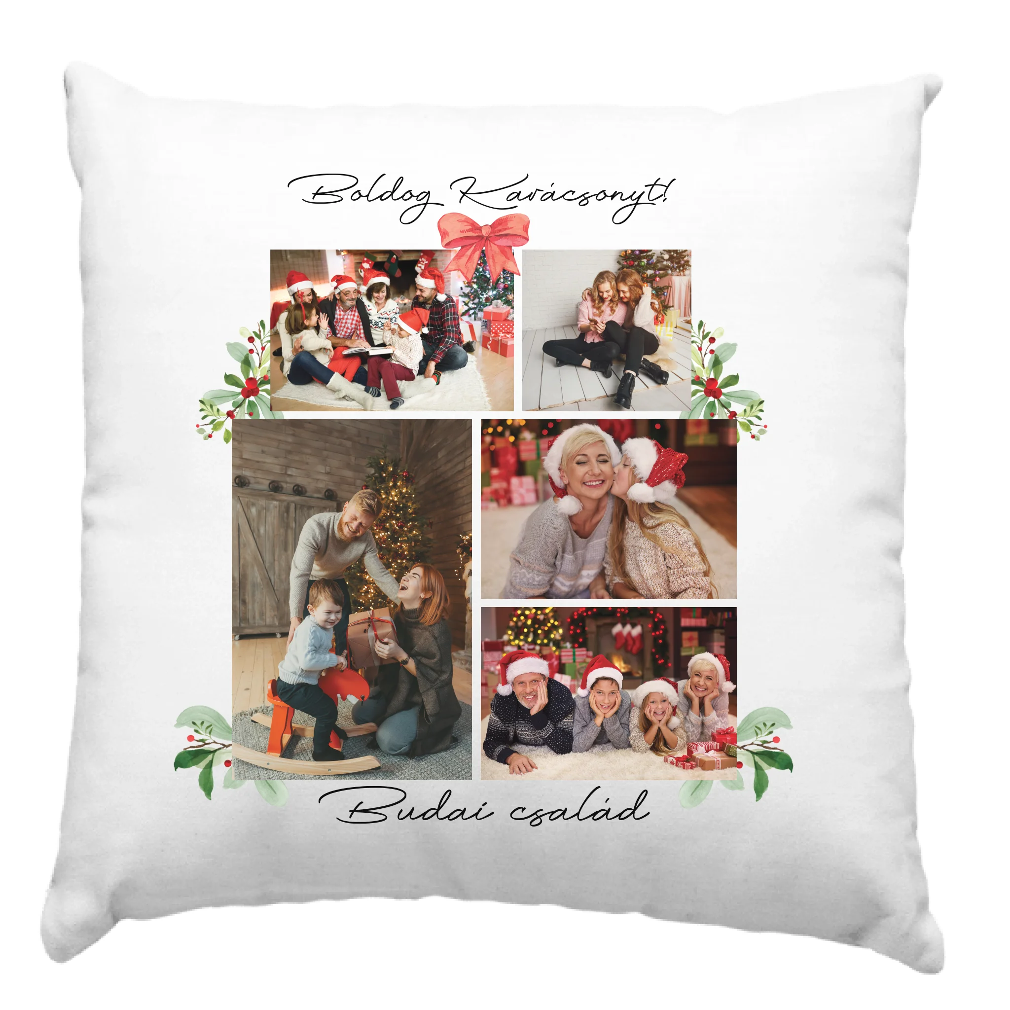 Egyedi képes karácsonyi ajándék párna szerkeszthető felirattal